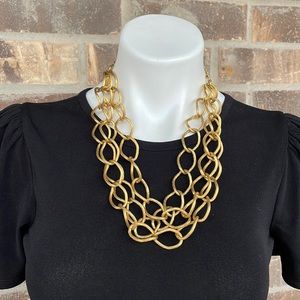 3 Chain Gold Tone Statement Necklace